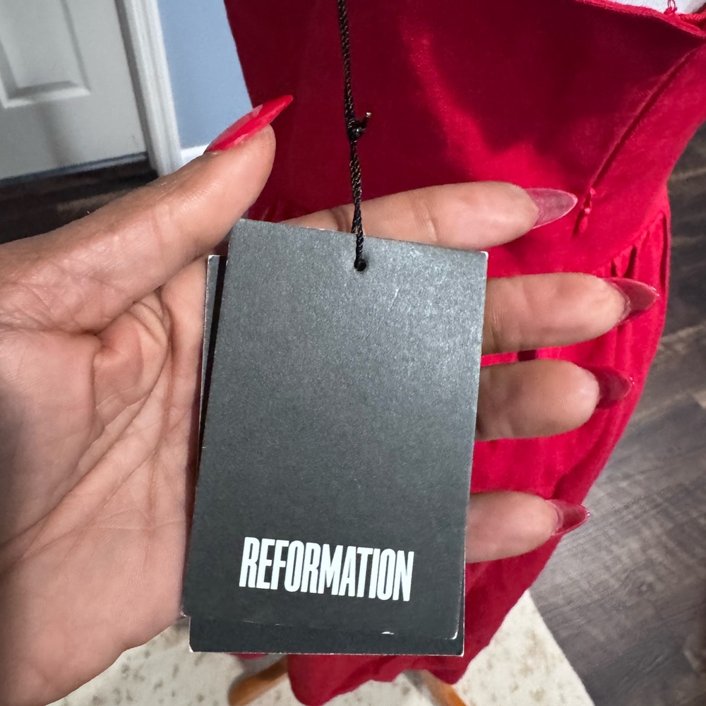 Reformation Red Spaghetti Strap Sweetheart Midi Dress - Picture 4 of 5